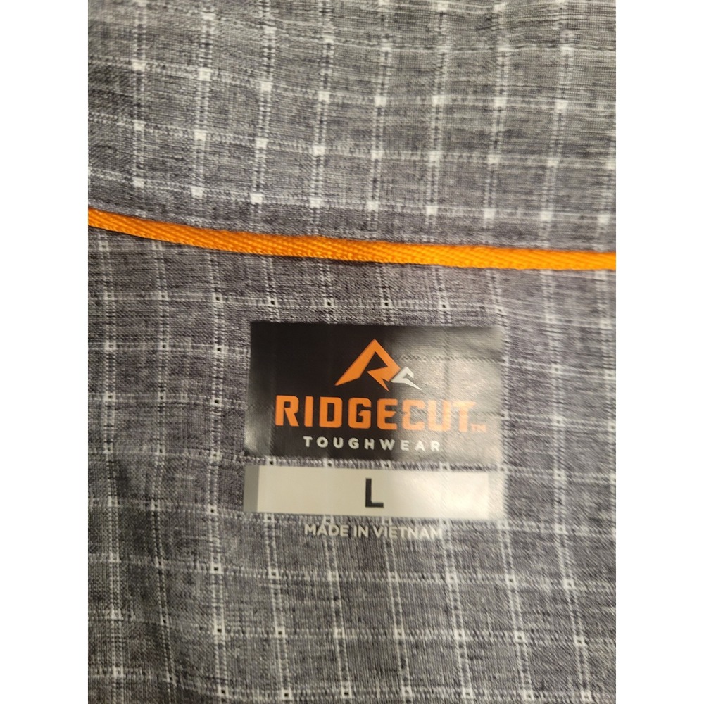 Ridgecut Toughwear Men Large Grey Micro Grid Short Sleeve Button Down Work Shirt - Picture 2 of 5